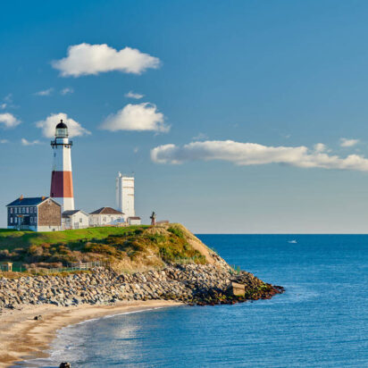 Montauk Lighthouse by the Atlantic Ocean Long Island